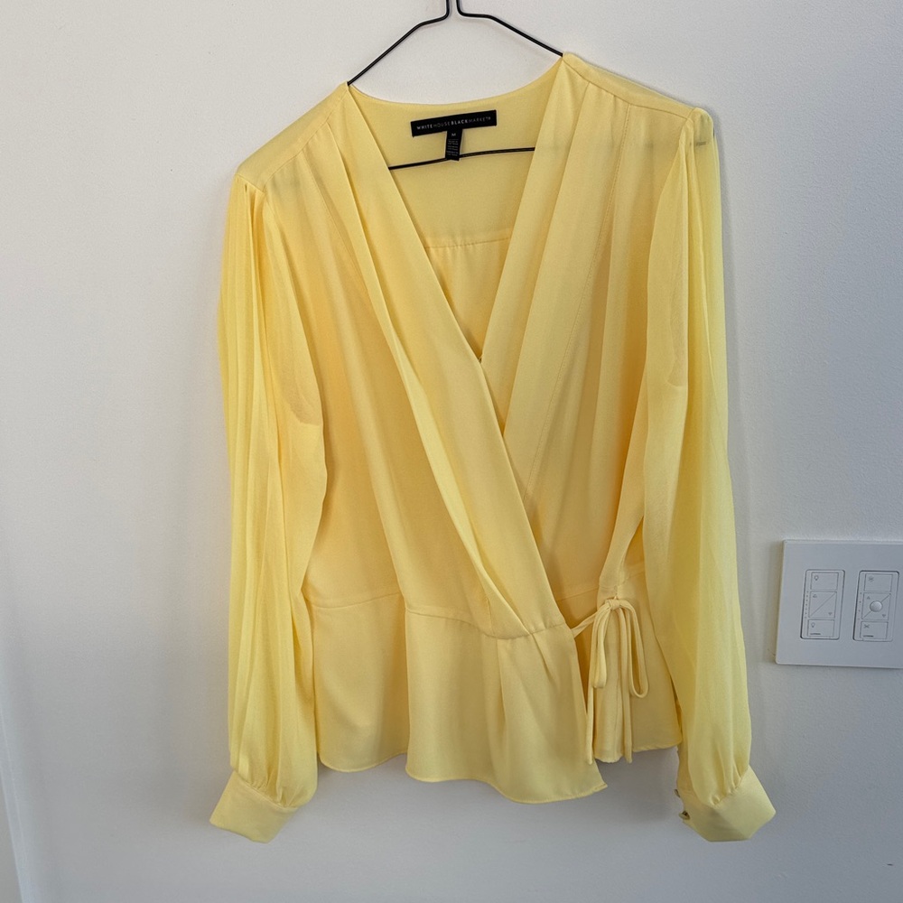 White House Black Market Soft Yellow Wrap Blouse